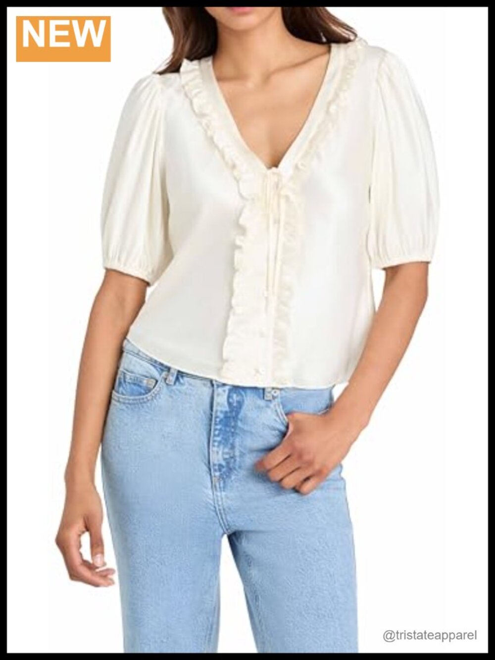 Cinq a Sept Seraphina Top V-Neck Puff Sleeve Blouse